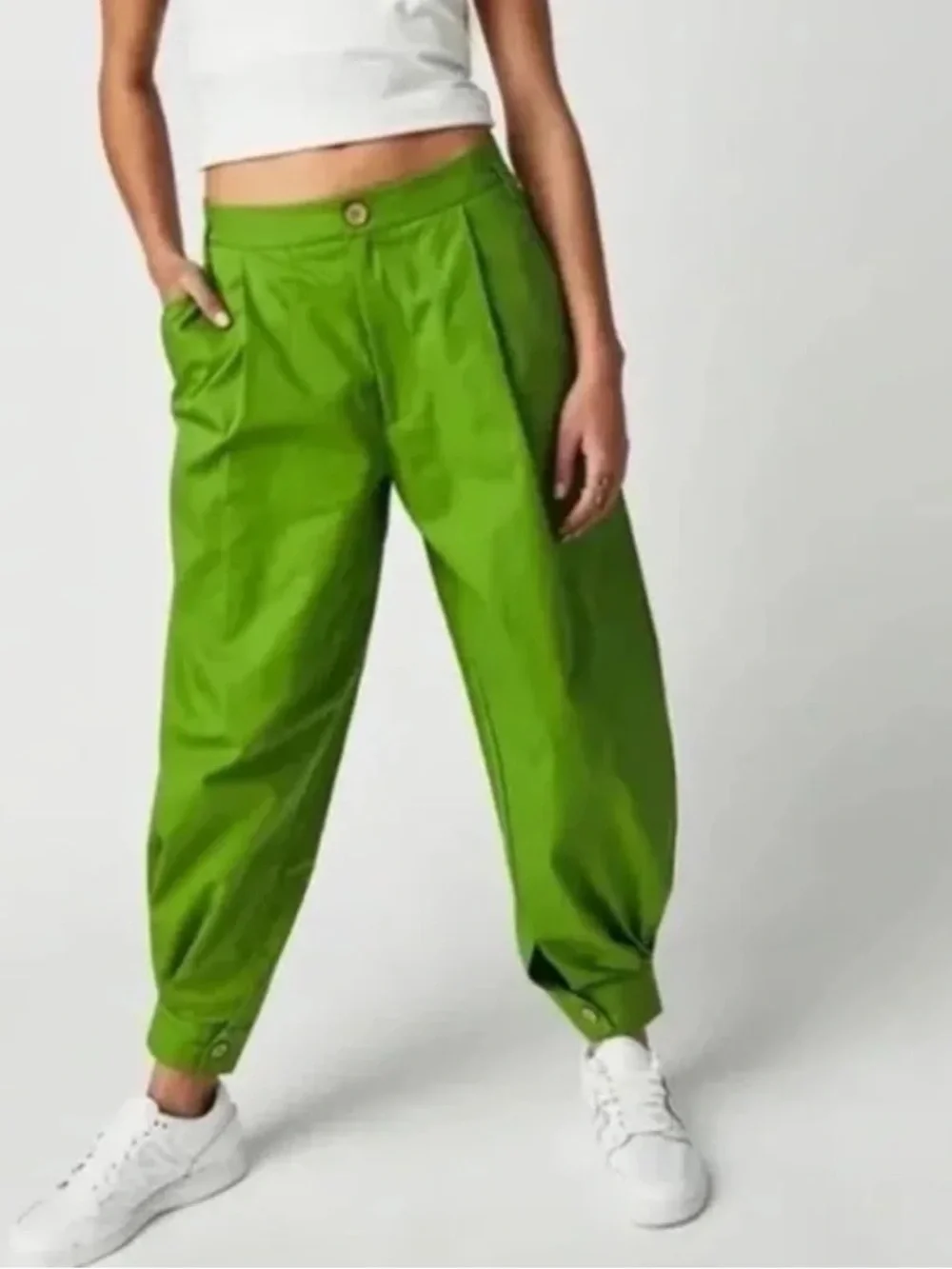 Nwot High-Waist Olive Green Pleated Ankle Pants